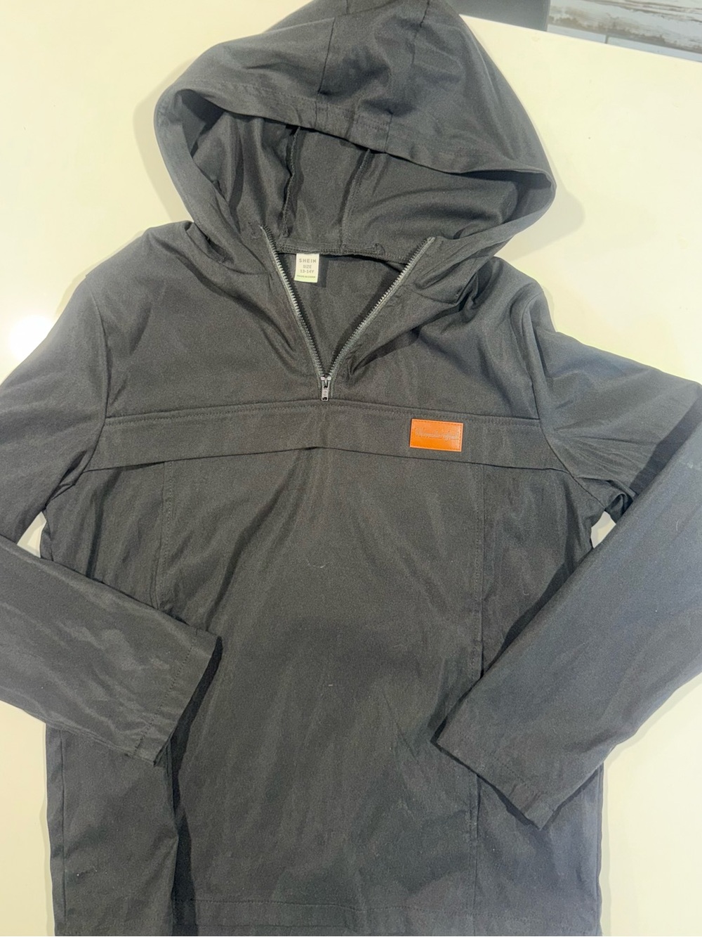 SHEIN Black Hooded Pullover Jacket with Orange Patch